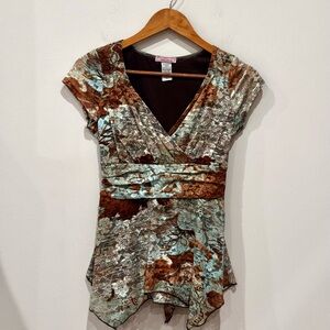 Y2k Vol. 1 Babydoll Fairy Top Lace Floral  V Neck Wrap Vtg Petite L 90's Indie